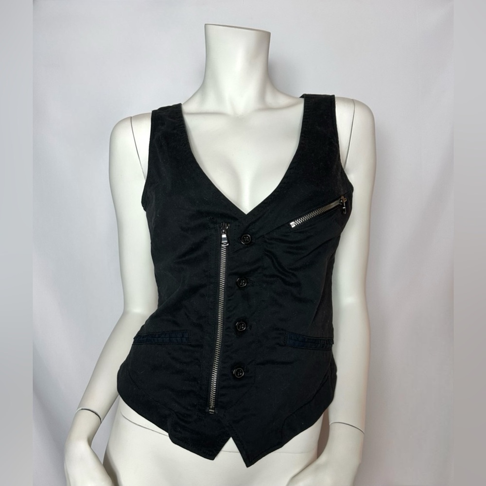 Diesel Vintage Black Button-Up Vest with Zipper Detail